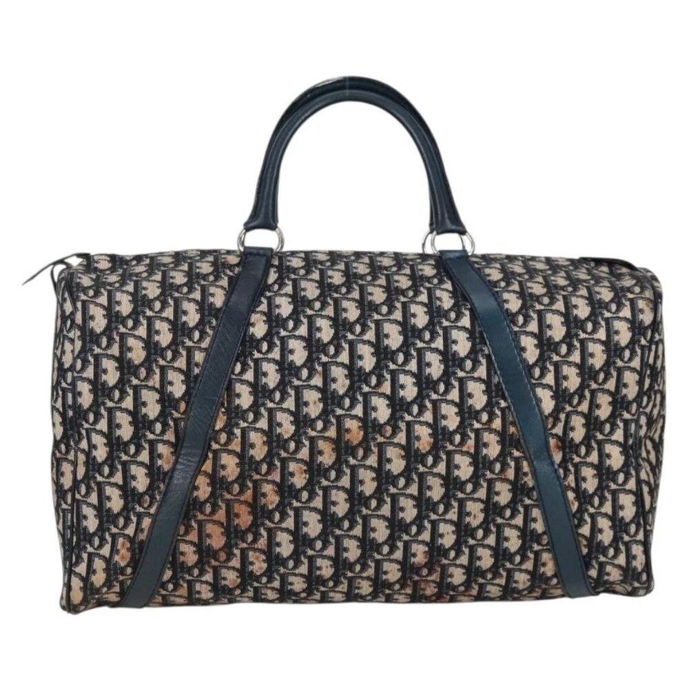 Christian Dior Trotter Canvas Boston Bag Navy Silver Auth 129623 - Picture 3 of 16